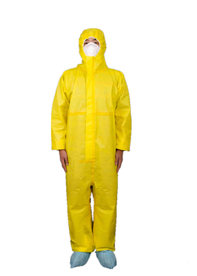 Type3B Disposable Medical Coverall With 3 Pieces Hood And Yellow Tape