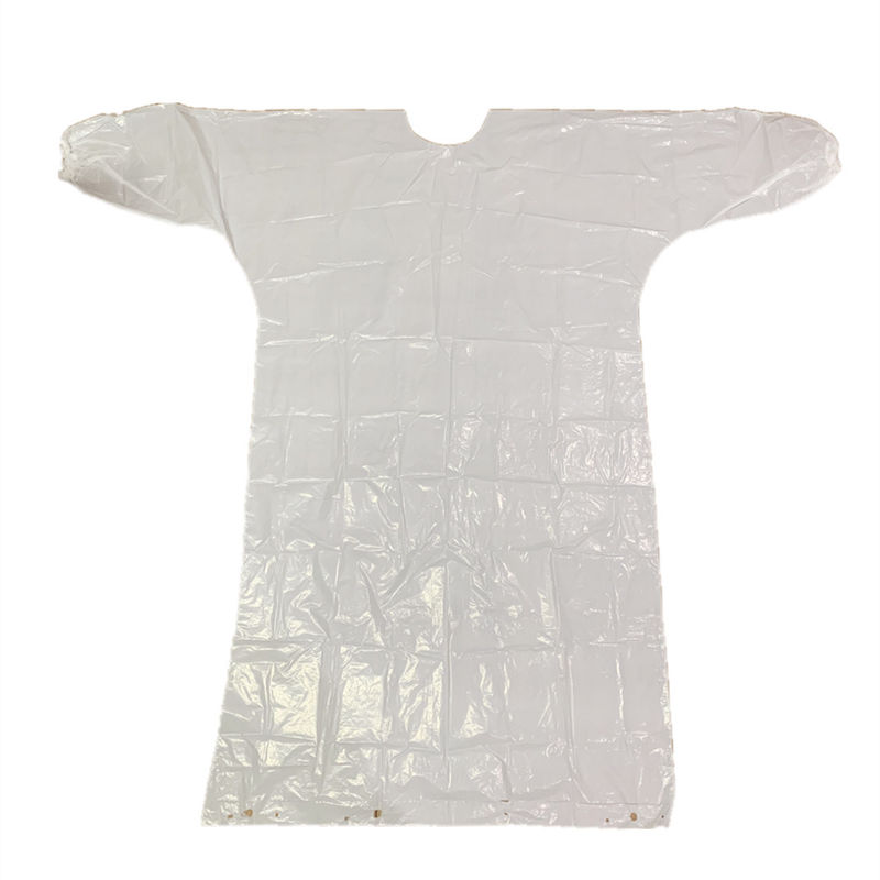 78x144cm White Elastic Cuffs Disposable PE Plastic Work Gown Oil Proof No Reuse