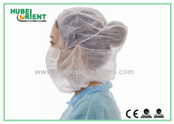 Nonwoven Hood Disposable Head Cap with 3ply Face Mask for Cleanroom and Food Industry